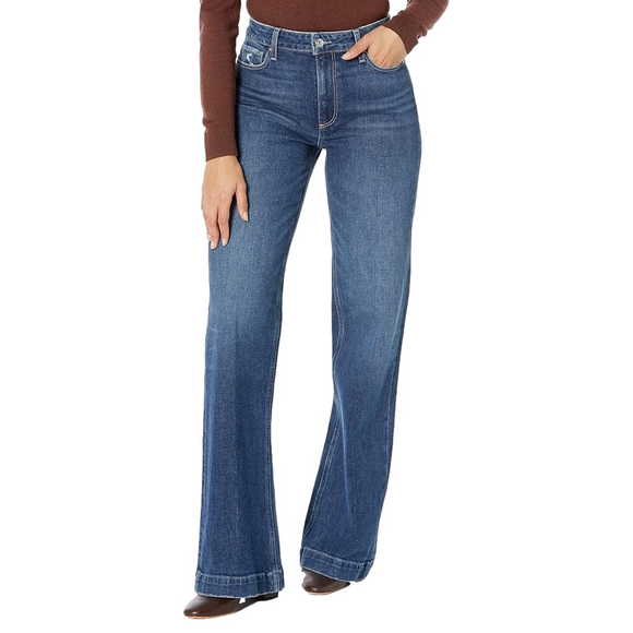 PAIGE Women’s Leenah wide leg full length vintage inspired distressed blue jeans - Picture 2 of 10